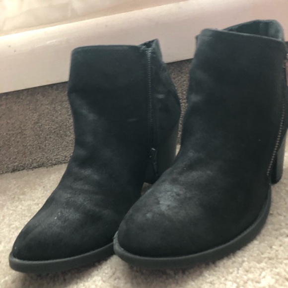 Black, suede look, low rise 3” heel boots w/zipper - Picture 7 of 8